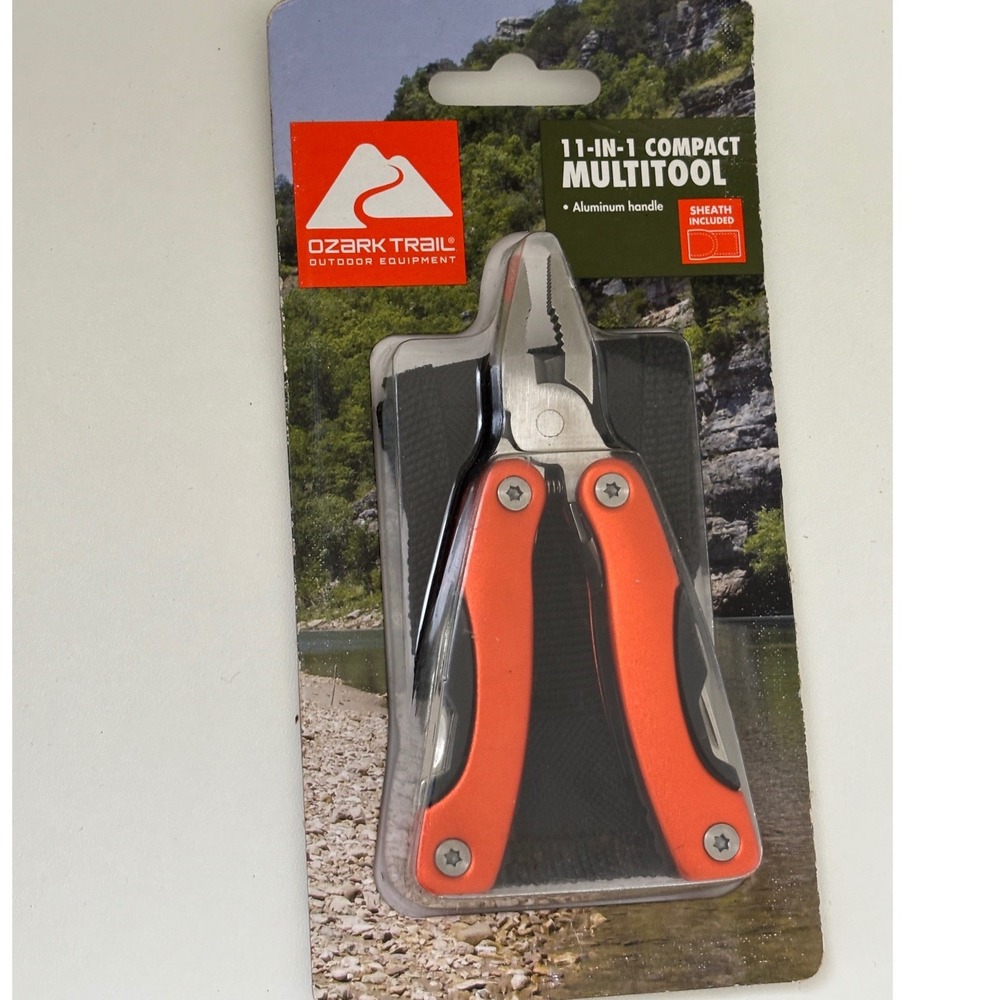 Ozark Trail 11-in-1 Compact Multitool Orange Aluminum Handle with Sheath FS193
